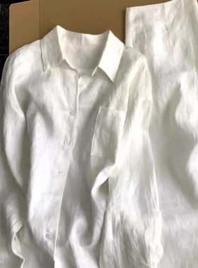 白色亚麻衬衫时尚套装女夏季透气通勤一整套穿搭苎麻半身裙两件套