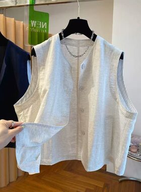 复古棉麻工装马甲背心女夏季轻薄外穿休闲马夹无袖坎肩百搭上衣潮