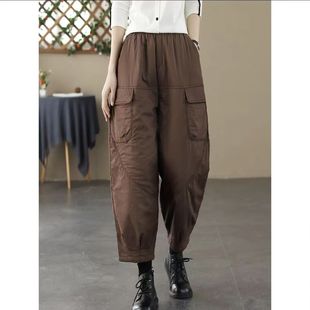 哈伦裤 轻薄羽绒棉裤 大口袋工装 个性 女外穿秋冬加厚保暖休闲阔腿裤