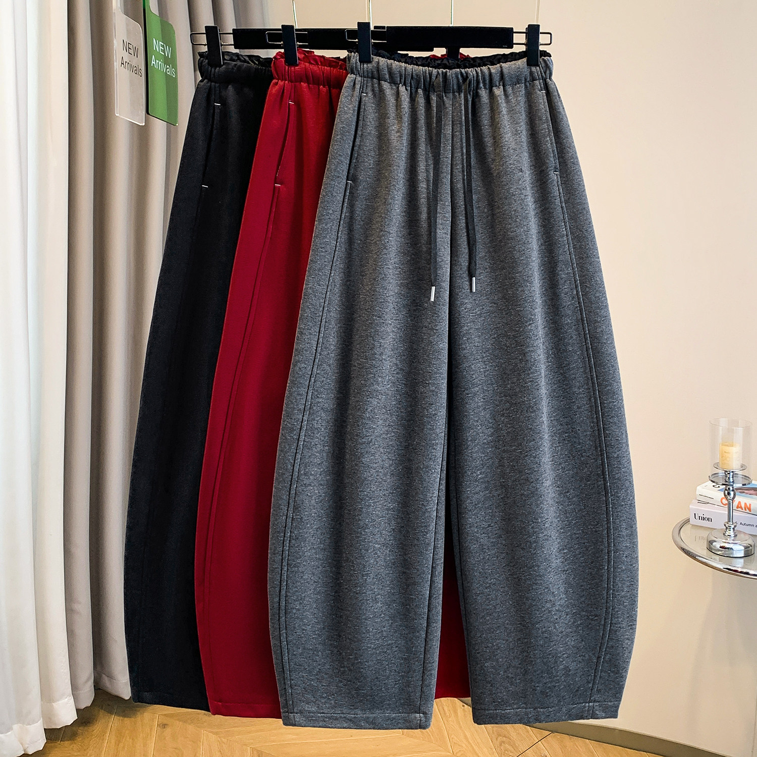 灰色高腰弯刀阔腿裤女春秋大码胖mm慵懒宽松显瘦百搭休闲运动卫裤,女装/女士精品,休闲裤,淘宝优惠券,粉丝福利购,淘宝优惠卷