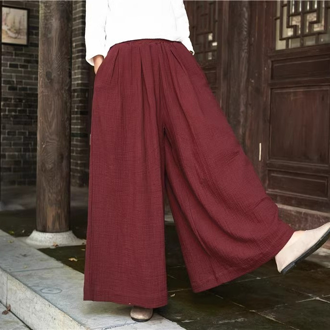 中国风裙裤夏季新款棉麻大脚裤女休闲裤