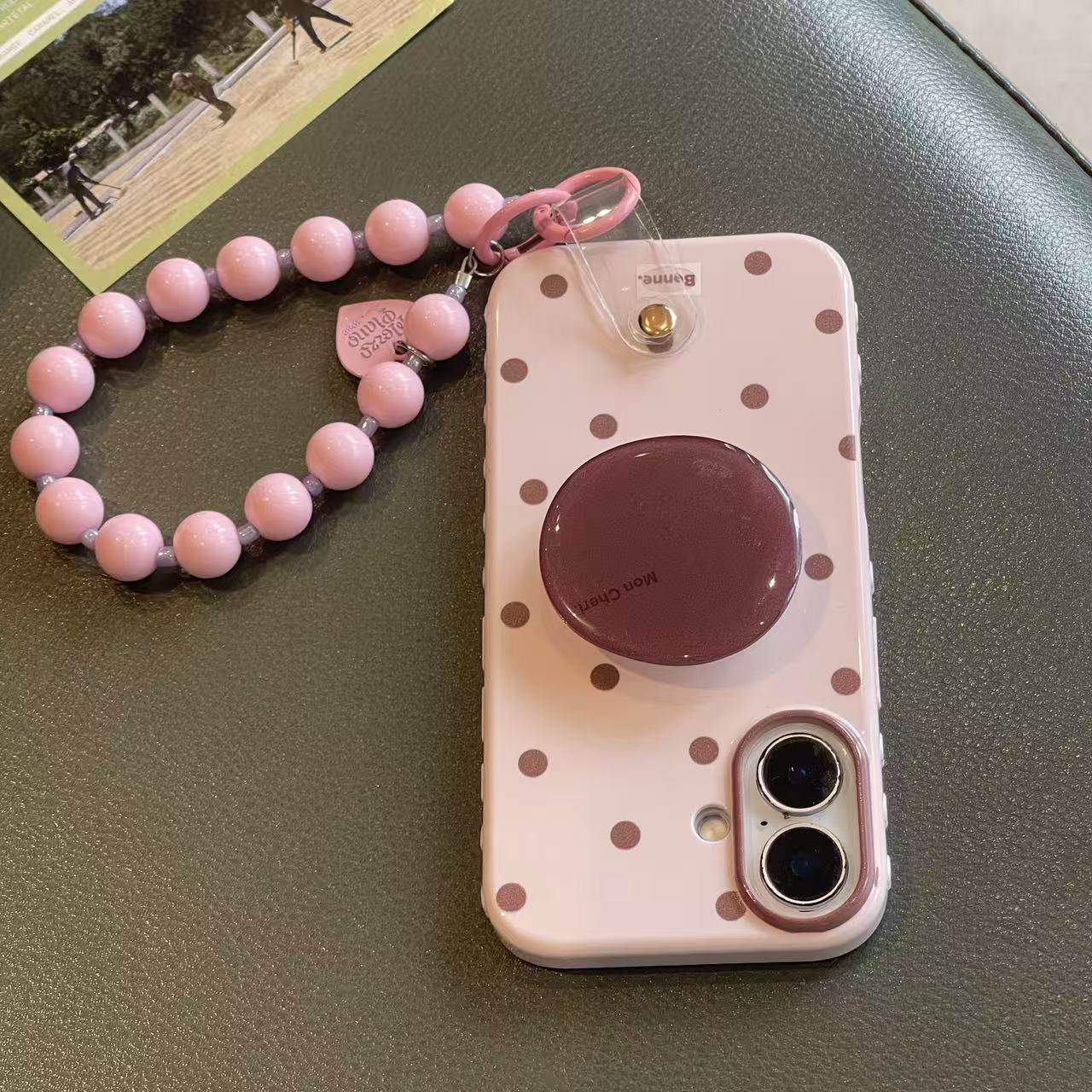 ins少女温柔芋泥紫波点支架手腕链条适用于苹果17手机壳iphone16promax套15/14小众13
