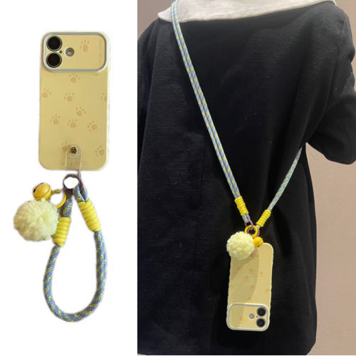 小众ins可爱小猫爪毛绒铃铛吊坠手拎短绳适用于苹果17手机壳iphone16软15/14套13