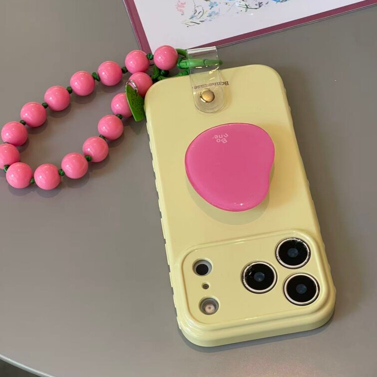 ins奶黄撞色玫红椭圆支架手腕链条适用于苹果17手机壳iphone16promax套15/14软13小众12