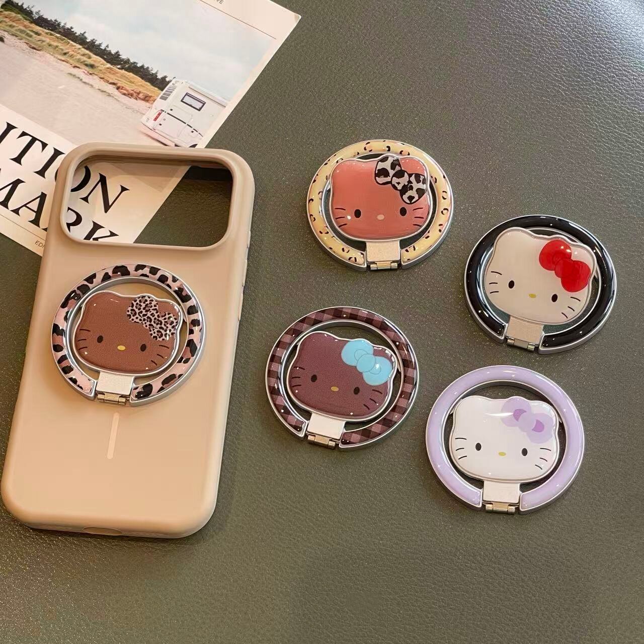 magsafe可爱Kitty猫ins磁吸爱心支架手机壳便携180°折叠可拆卸