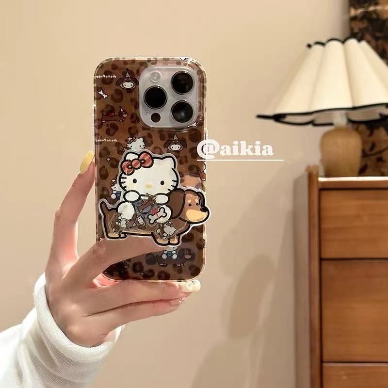 可爱棕香肠狗狗KTins韩系14适用17pro苹果16ProMax手机壳iPhone16/13软15Promax摇摇乐支架保护套