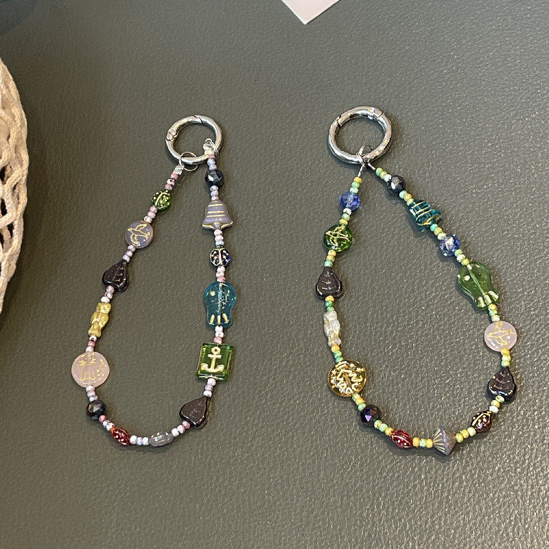 手工高级复古绿串珠短链条小众设计异性手链腕带防丢民族风挂饰