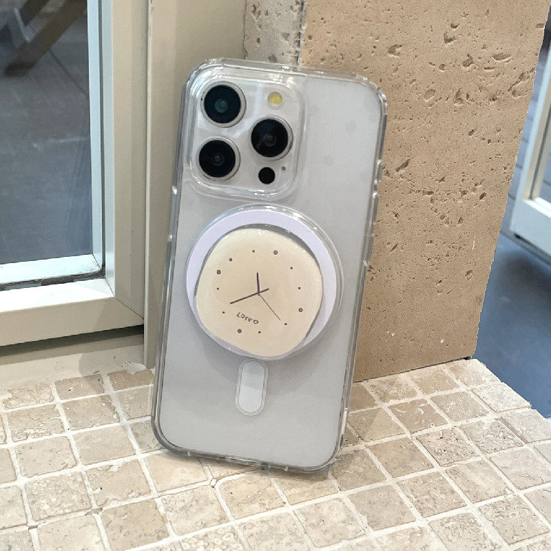 韩系ins可爱时钟磁吸支架适用于苹果16手机壳11iphone15promax透明14硬13可拆卸12