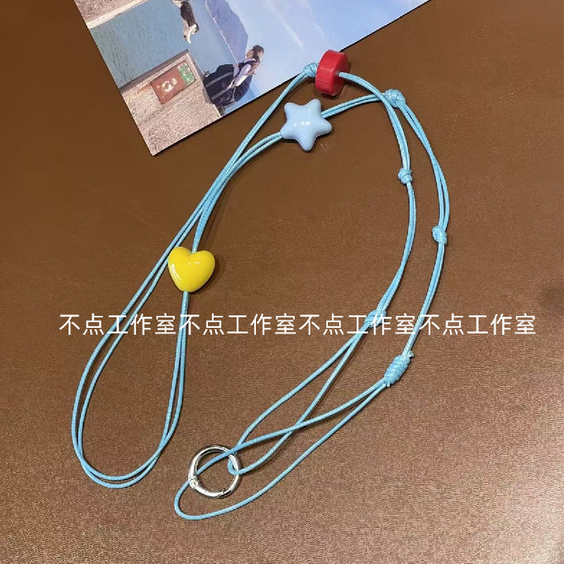 自制ins手工串珠星星爱心挂饰斜跨背带绳手机壳钥匙扣万能配饰绳
