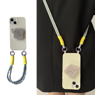 IP13软壳XS 11斜挎背带式 12pm 日韩创意小清新灰色大象支架手拎短绳手机壳适用iPhone14ProMax苹果15pro