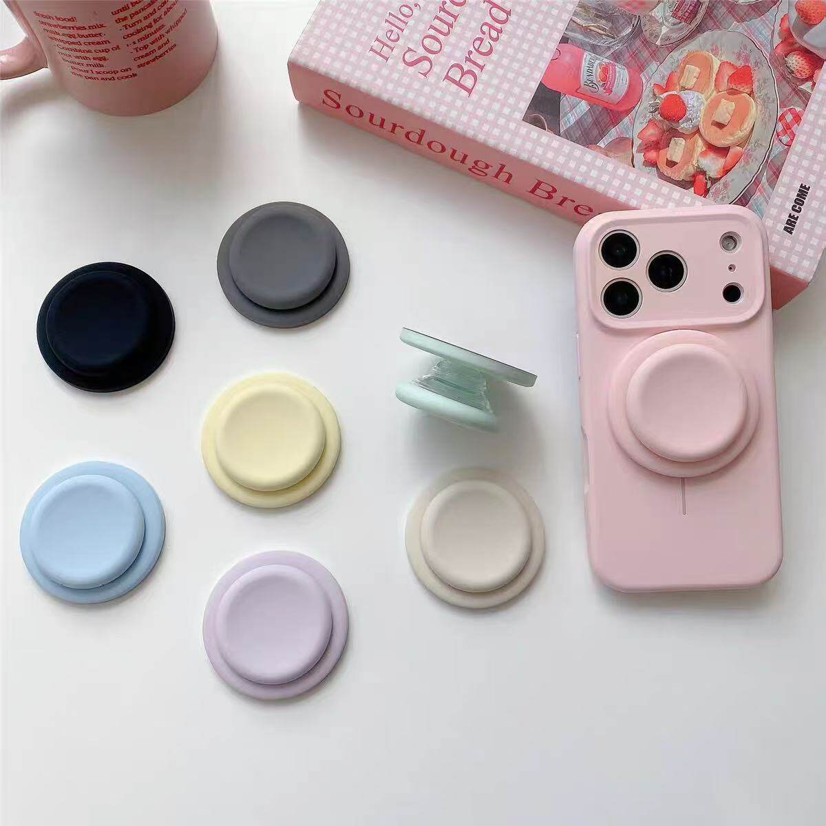 MagSafe磁吸硅胶波漾手机支架气囊苹果安卓伸缩底座追剧神器撞色