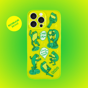 RichBlack原创设计青蛙派对 re92 卡通印花荧光绿色手机壳适用于苹果17iPhone16ProMax
