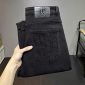 男潮牌高弹力高档黑色裤 欧洲站春秋款 子 小脚长裤 子牛仔裤 男士 修身