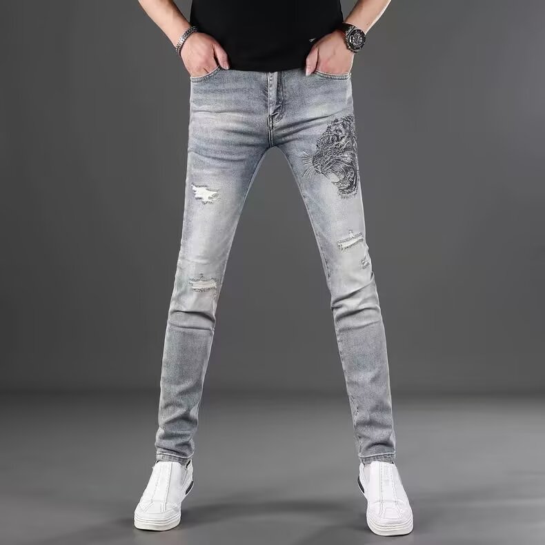 2026男款动物图案修身牛仔裤