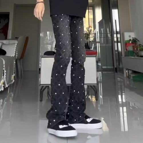 高街镶钻满天星显瘦牛仔裤