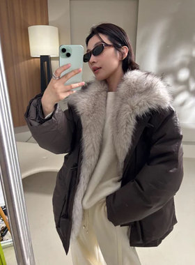 2025秋冬巨献 进口95波兰白鸭绒可拆毛领微皱纸感立领派克羽绒服