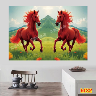 红色的马红色骏马草原奔腾墙贴画十二生肖马图案红马现身见者翻身