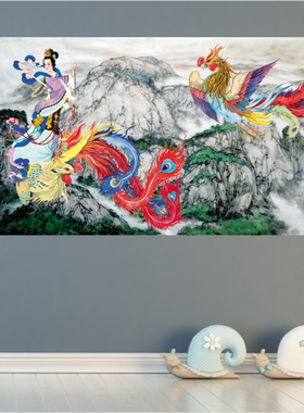 九天玄女画客厅中堂卧室墙壁装饰画泰山奶奶碧霞元君神像画贴纸