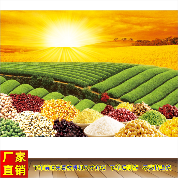 五谷丰登餐厅画丰收图阳光金色麦穗麦田五谷丰登图五谷杂粮壁画