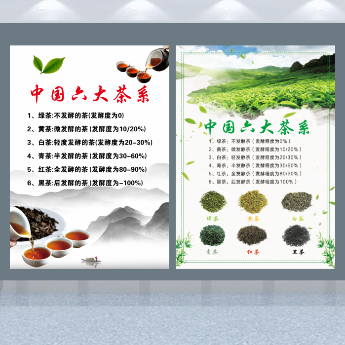 中国六大茶系墙贴画茶叶品类介绍茶叶店背景墙装修宣传海报茶文化