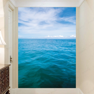 大海蓝天白云自然风景画客厅玄关装饰画碧海蓝天财源滚滚招财画