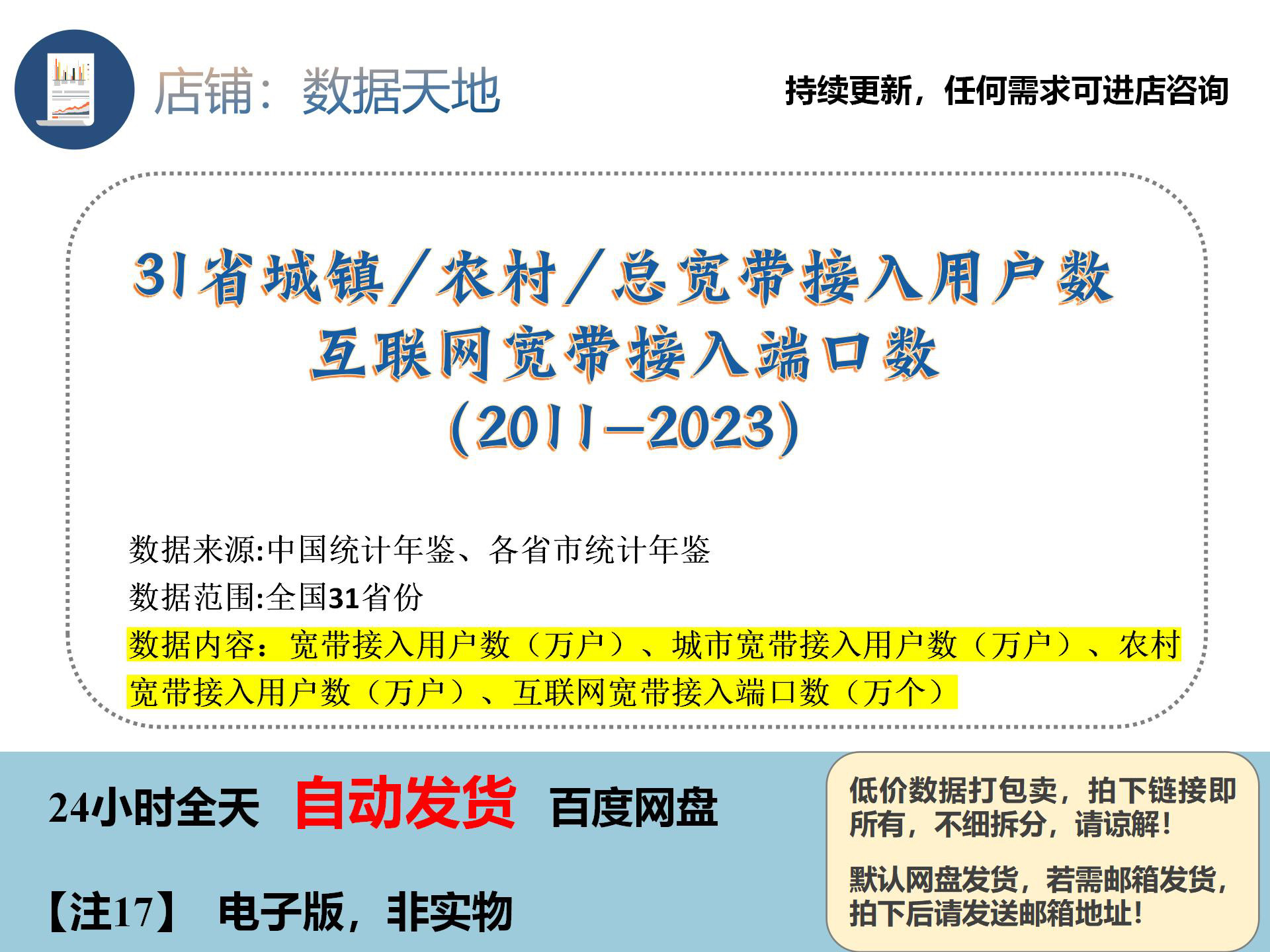【2023】31省城镇/农村/总宽带接入用户数、互联网宽带接入端口数