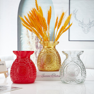 饰摆件瓶 高级感简约创意福袋花瓶透明玻璃客厅桌面插花水养鲜花装