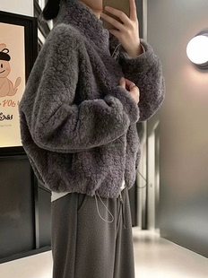 甜酷立领短款 加厚 抽绳羊羔毛皮毛一体小个子皮草外套2025新款