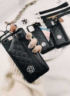 小香风适用OPPOreno13/12pro手机壳A97便携零钱包A2MA3XA5pro带挂绳子A11/A72/a58/a57/A55硅胶壳K9s保护皮套