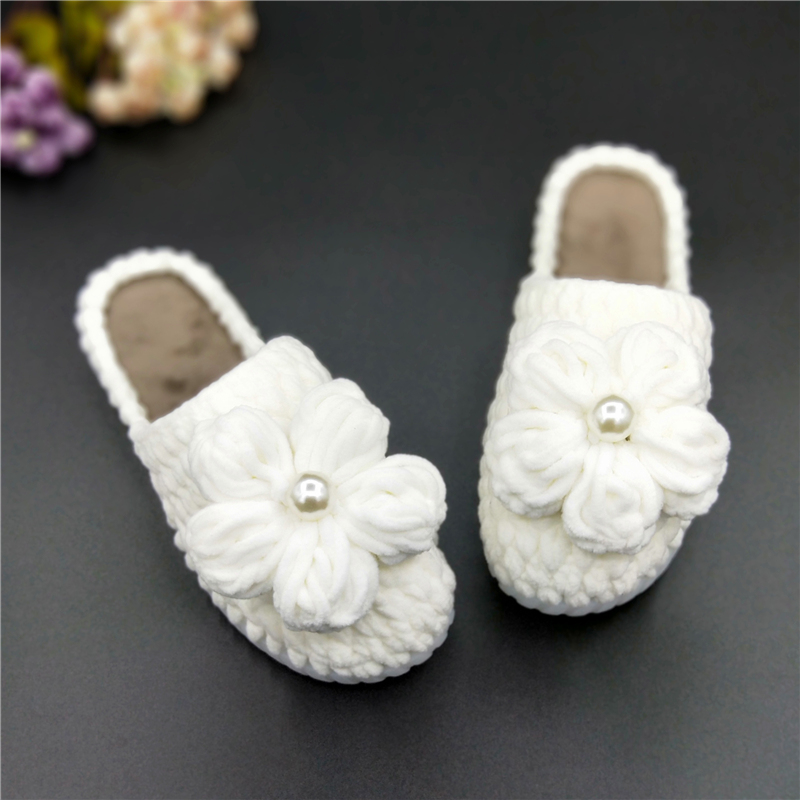 泡芙花手工自制冬款女包头拖鞋底