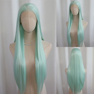 诸葛亮毛坯薄荷绿假发前额大蕾丝手钩假发手织长直发cosplay万用