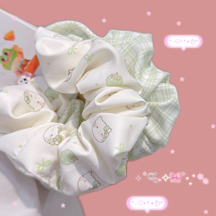 2026绿野喵｜春天草莓发绳 奶油猫咪蝴蝶结大肠圈 薄荷格子发饰女