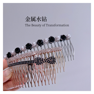 金属镜面齿梳「玫瑰幽情」质感花朵发梳 刘海梳碎发插梳 优雅发卡