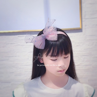 梦幻夏日风 yarn粉色蝴蝶结发箍 网纱亮片女童洋气头箍防滑发卡仙