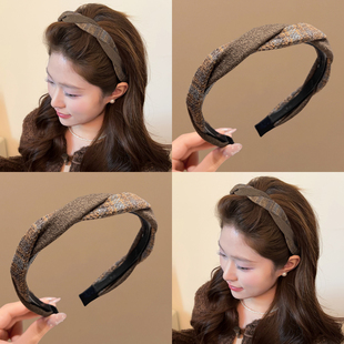 复古格纹细边麻花发箍女2025新款日常外戴高颅顶头箍洗脸发卡头饰