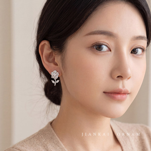 闪锆镂空玫瑰花耳环女高级感轻奢