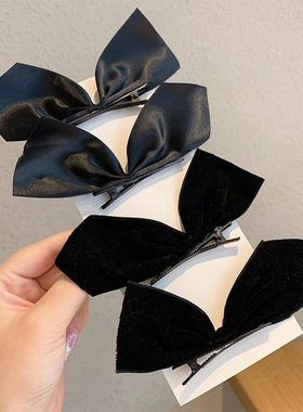 jisoo智秀同款黑色蝴蝶结发夹边夹少女网红半片式发卡对夹子头饰