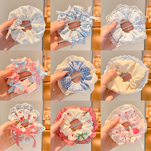 可爱慵懒风蕾丝大肠发圈头花少女夏季 扎丸子头皮筋高马尾发绳头饰