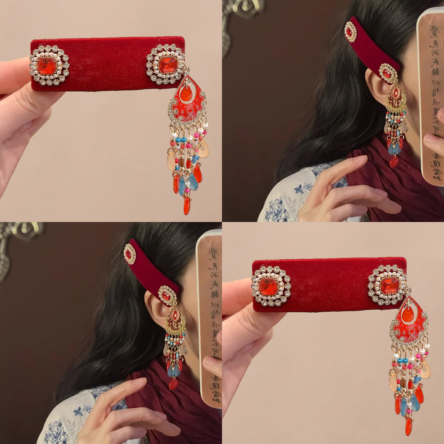 新中式民族风红色流苏发夹女中国风新年头饰2026新款汉服头饰发卡,饰品/流行首饰/时尚饰品新,发饰,淘宝优惠券,粉丝福利购,淘宝优惠卷