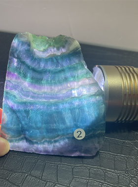 天然蓝色萤石彩虹切片原石摆件矿物晶体标本室内桌面装饰品教学