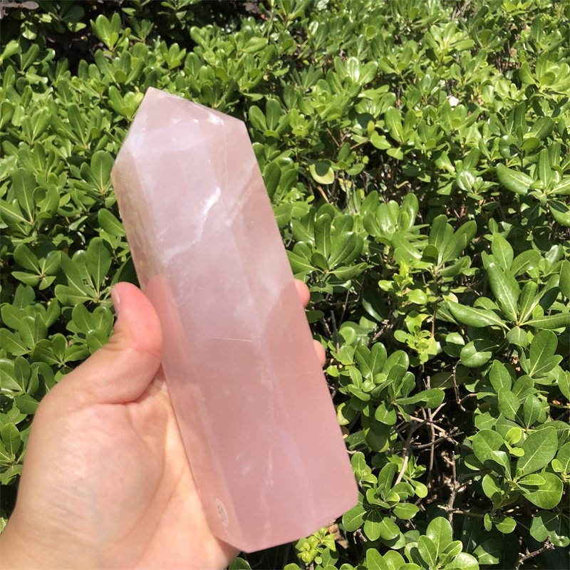 天然粉晶六棱柱摆件粉水晶原石单尖柱子家居客厅办公桌面摆设