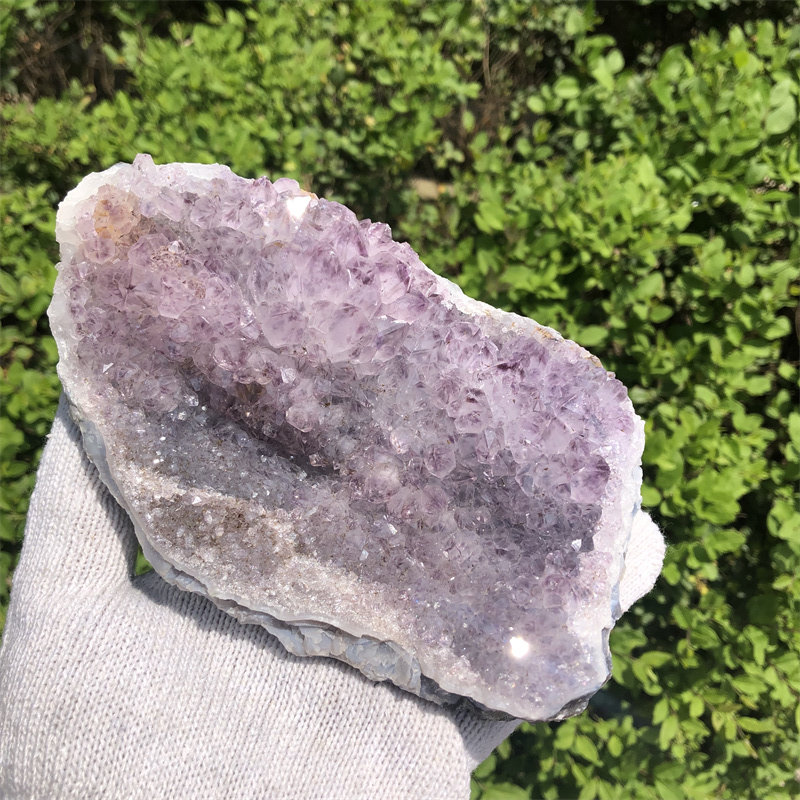 天然黑发晶紫水晶簇原石摆件矿石标本家居摆设聚宝盆手链消磁净化