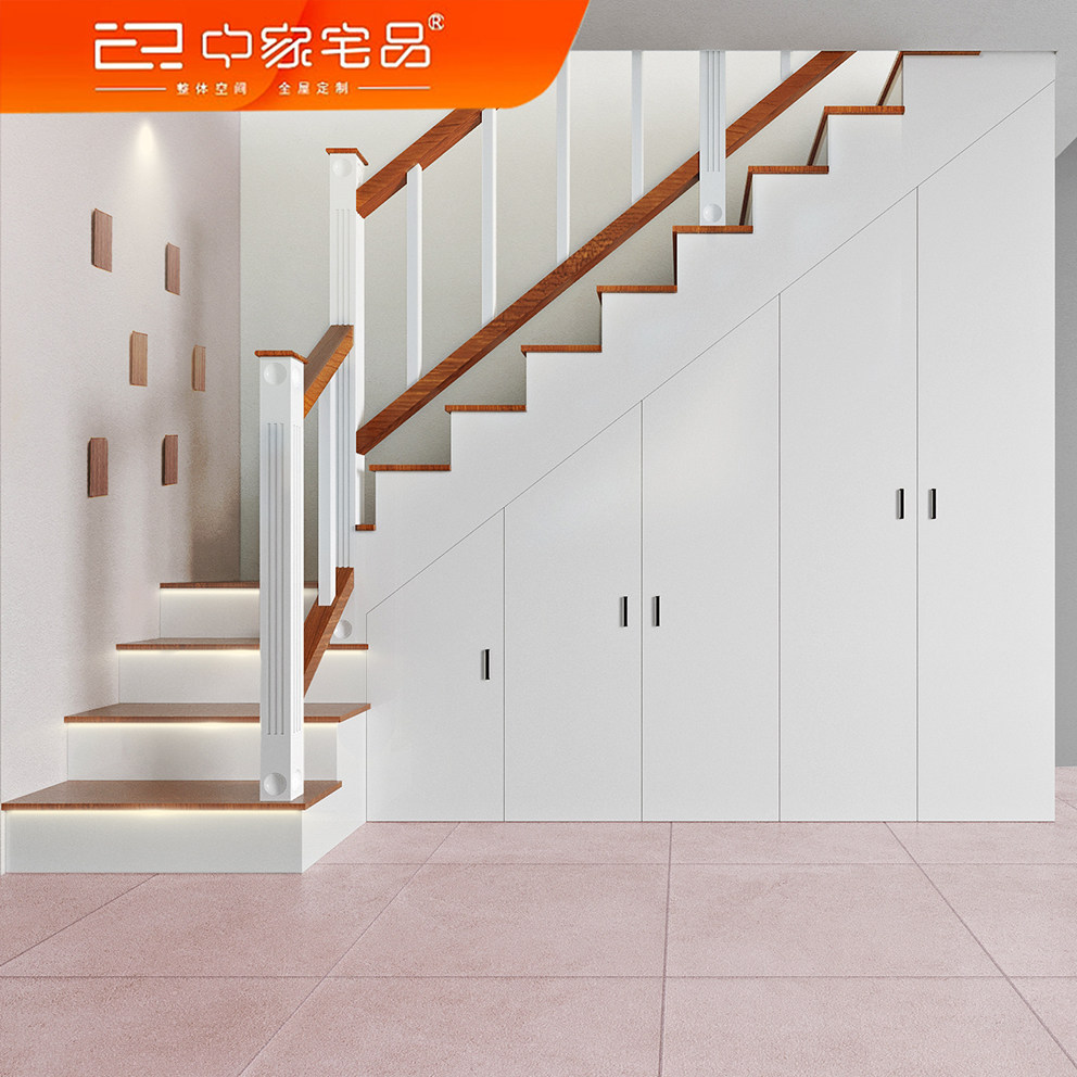 新款复式洋房整体实木楼梯定制登高梯柜定做欧式衣帽衣柜开门鞋柜