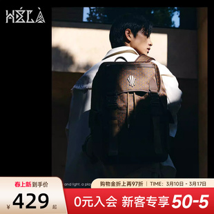 安踏hela欧文双肩包牛仔老花丹宁风背包男书包官方旗舰运动电脑包