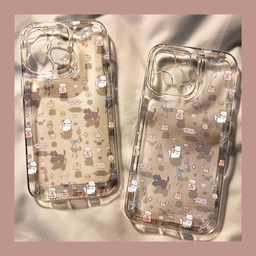 ins少女款萌猫咪适用苹果11手机壳iPhone4/5透明6/7/8plus创意xmax防摔保护xr潮12/13/14/15promax软套15plus