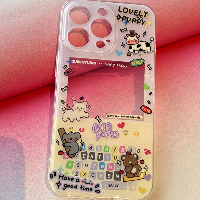 可爱相框式奶牛适用苹果4/5s手机壳iPhone11/12/13/14/15promax少女心6/7/8plus直边xsmax防摔保护Xr透明软套
