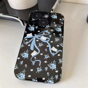 16promax亮面黑6 5潮 兔子蝴蝶结适用苹果11手机壳iPhone12 8plus直边xr简约情侣xsmax防摔保护4