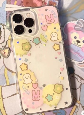 花边小兔幽灵适用苹果4/5s手机壳iPhone11/12/13/14/15promax透明6/7/8plus/xmax小红书同款xr防摔保护15plus