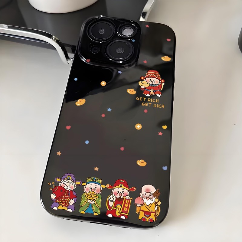新年财神爷手机壳适用苹果17全包11/12/13/14/15/16promax卡通6/7/8plus亮面黑xr情侣女款xmax直边4/5s创意,3C数码配件,手机保护套/壳,淘宝优惠券,粉丝福利购,淘宝优惠卷