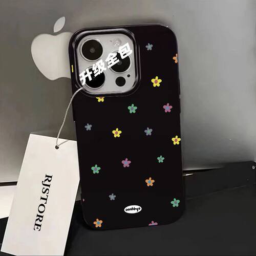日韩风彩色小碎花适用苹果15手机壳iPhone11/12/13/14promax亮面黑4/5s少女6/7/8plus直边xmax防摔保护xr潮套